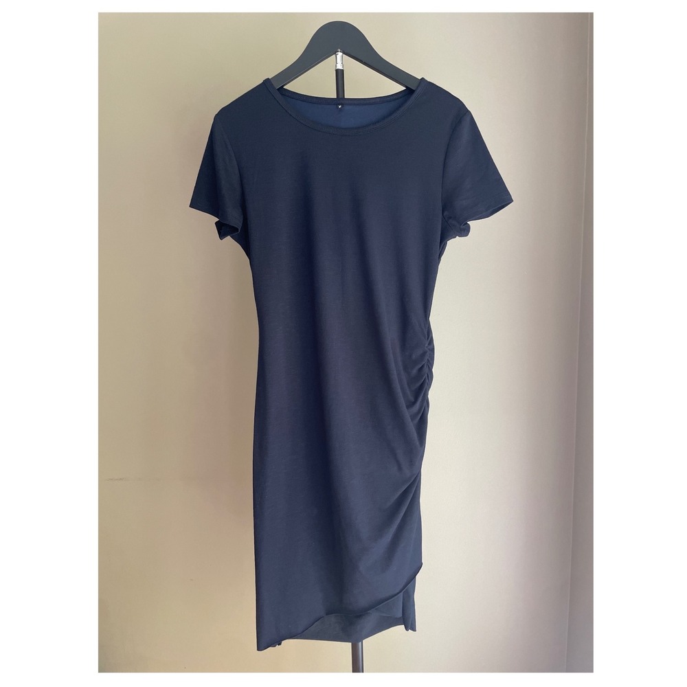 Ruched Side Asymmetrical T-Shirt Dress Women's Medium Navy Blue Minimalist Basic